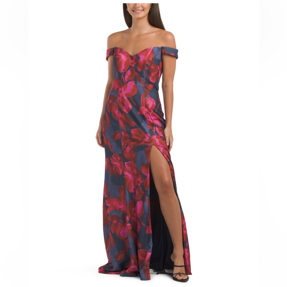 NWT Rene Ruiz Collection Off the Shoulder Floral Gown 6